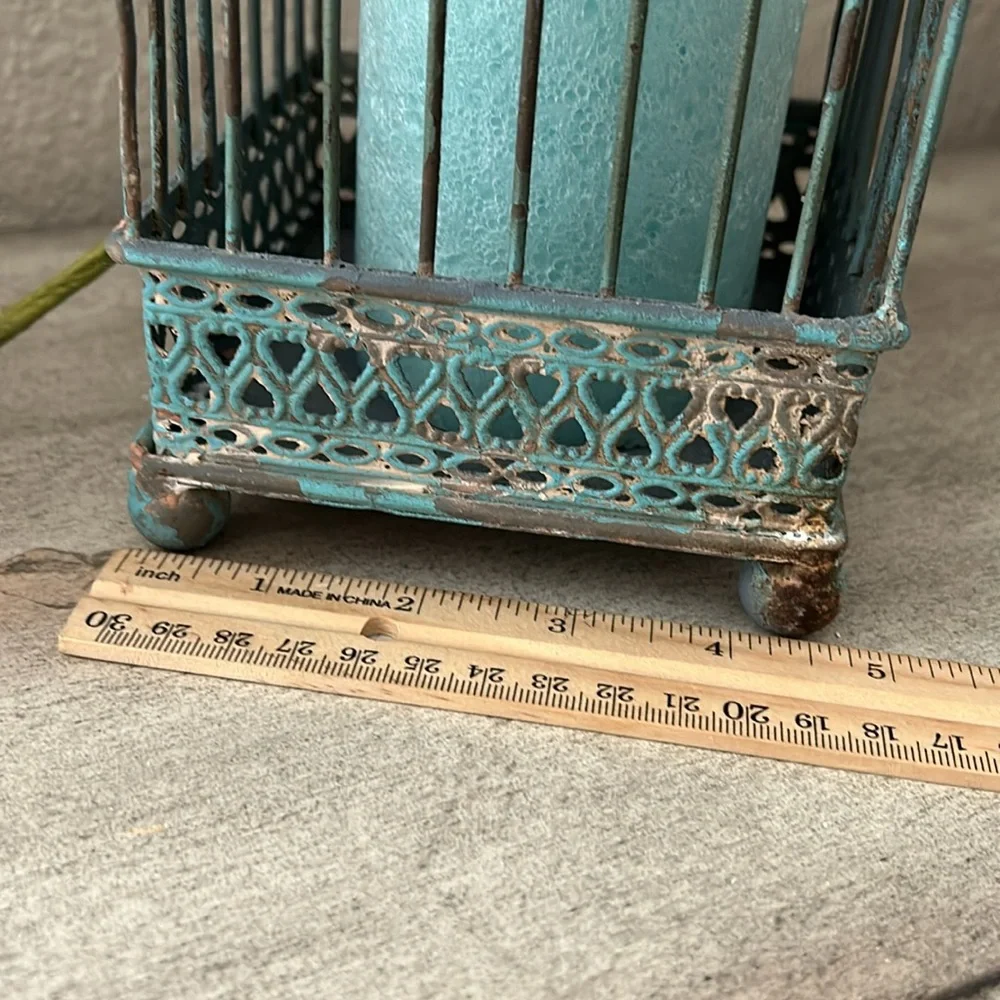 Vintage Inspired Shabby Chic Cottage Farmhouse Rustic Distressed aqua lantern